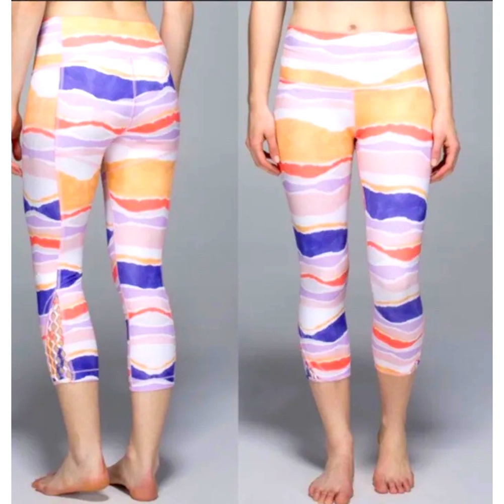 3/$25 - Lululemon Crop High Rise Watercolor Stripe Caged Leggings - Size 0